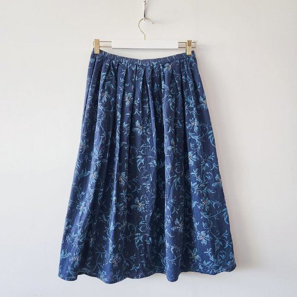 Lizsport Vintage Blue Tropical Floral Print Button Down Midi Skirt Size PM - Picture 8 of 16